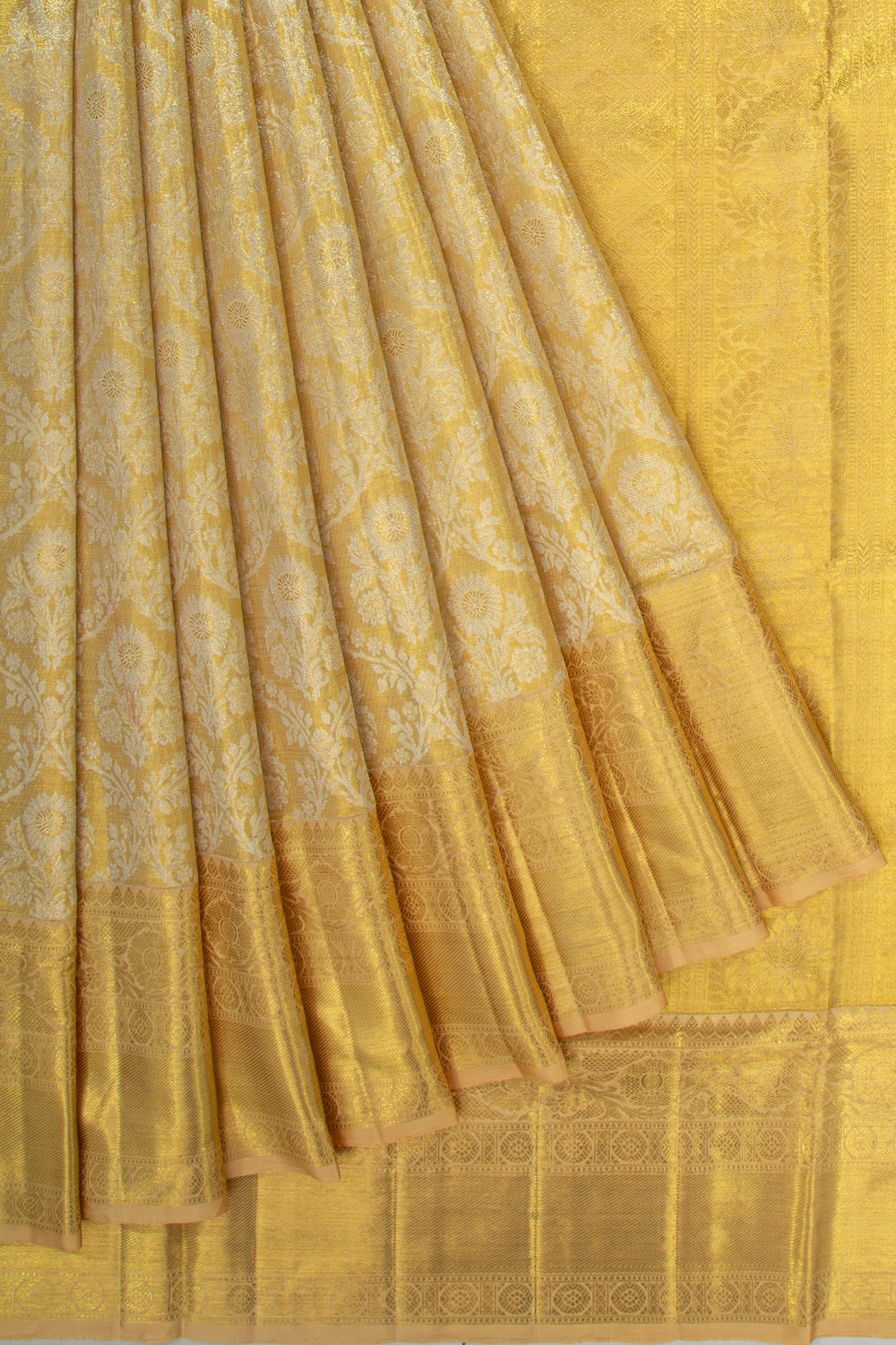 Kanchipuram Silk Tissue Jaal Gold Saree