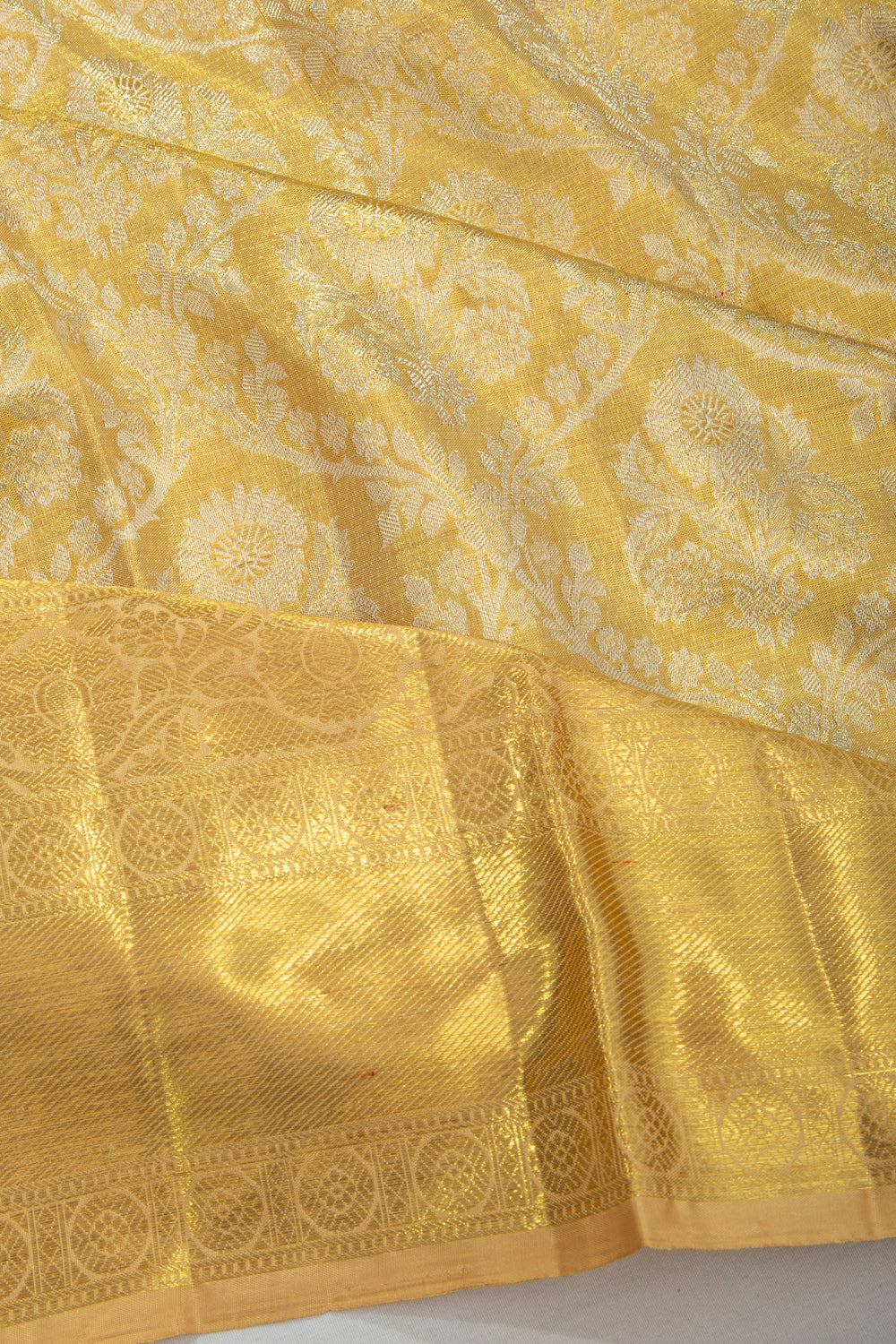 Kanchipuram Silk Tissue Jaal Gold Saree