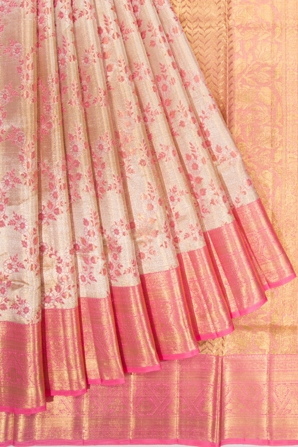Kanchipuram Silk Tissue Jaal Gold Saree