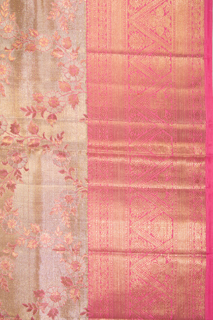 Kanchipuram Silk Tissue Jaal Gold Saree