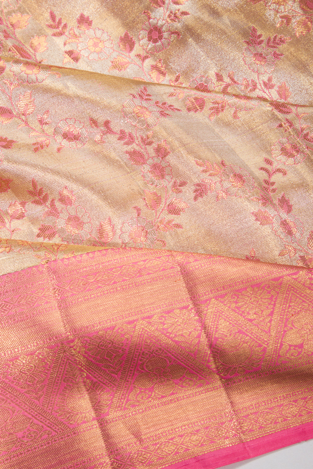 Kanchipuram Silk Tissue Jaal Gold Saree