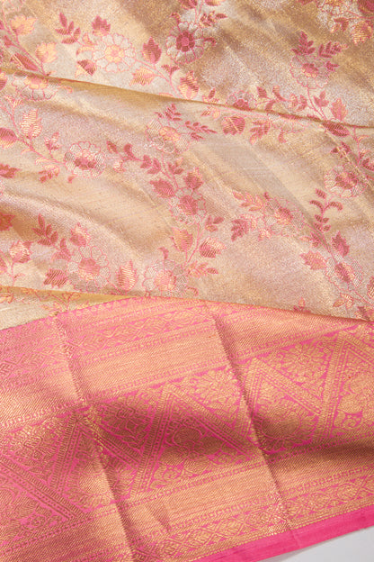 Kanchipuram Silk Tissue Jaal Gold Saree