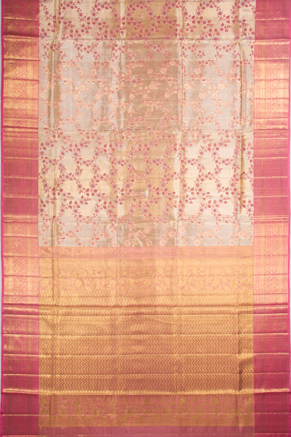 Kanchipuram Silk Tissue Jaal Gold Saree