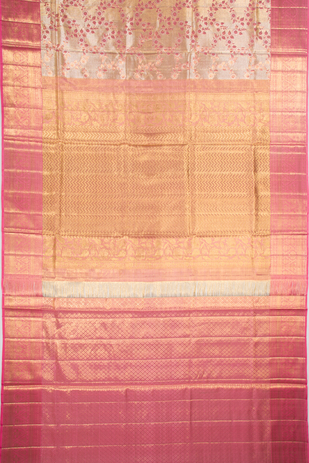 Kanchipuram Silk Tissue Jaal Gold Saree