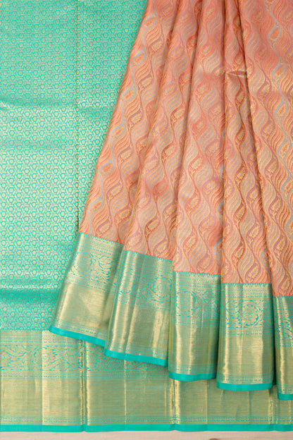 Kanchipuram Silk Tissue Brocade Pastel Peach Saree