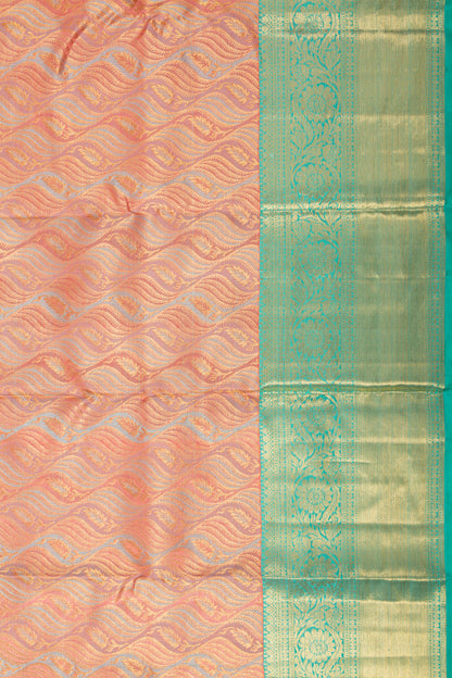 Kanchipuram Silk Tissue Brocade Pastel Peach Saree