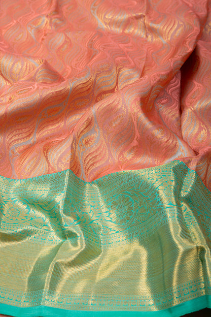 Kanchipuram Silk Tissue Brocade Pastel Peach Saree