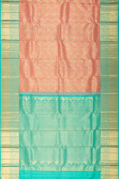 Kanchipuram Silk Tissue Brocade Pastel Peach Saree