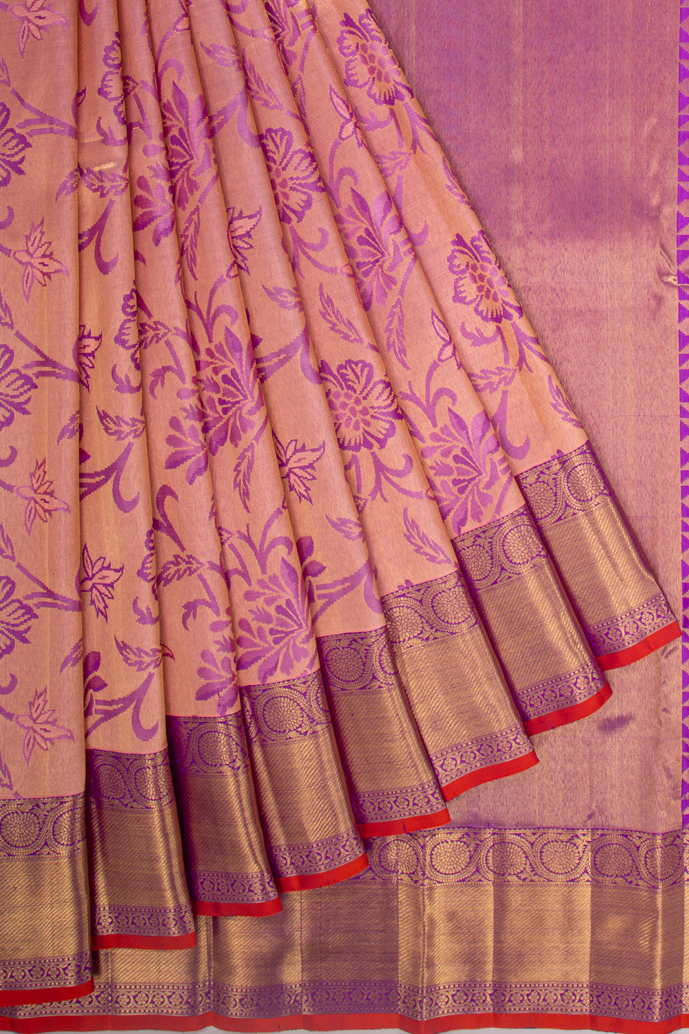 Kanchipuram Silk Tissue Jaal Pink Saree