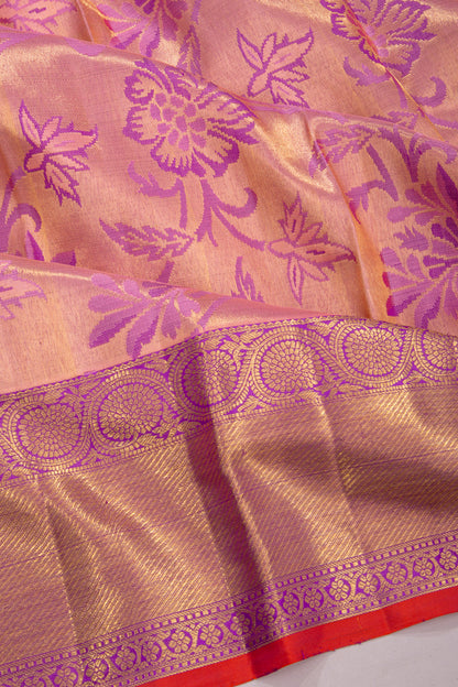 Kanchipuram Silk Tissue Jaal Pink Saree