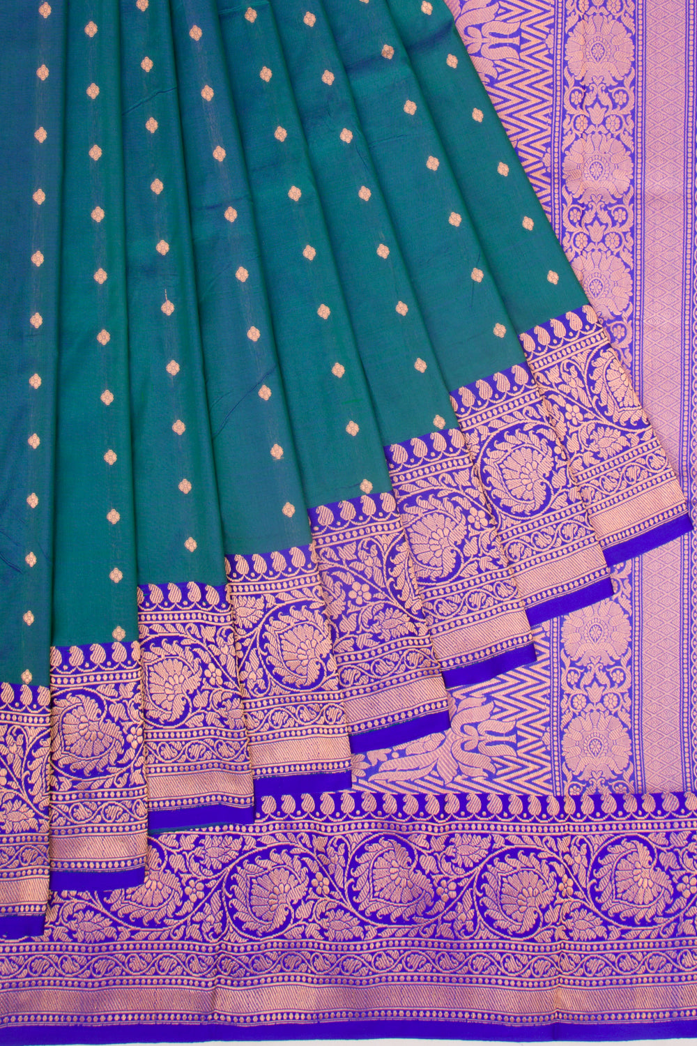 Banarasi Katan Silk Butta Dual Tone Blue and Green Saree