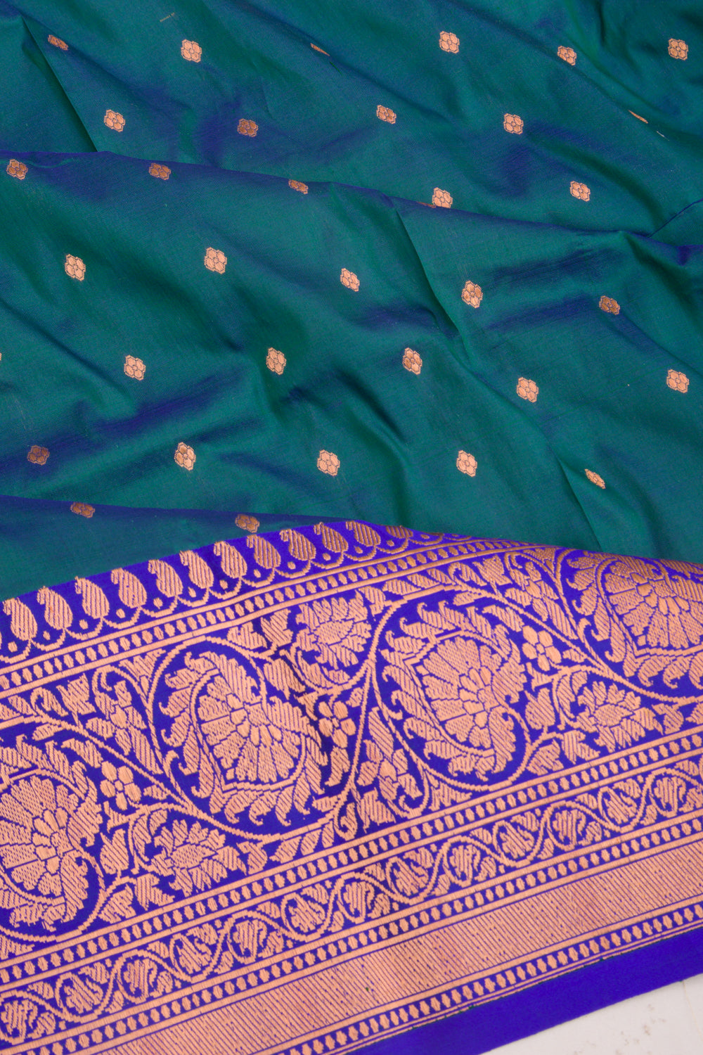 Banarasi Katan Silk Butta Dual Tone Blue and Green Saree