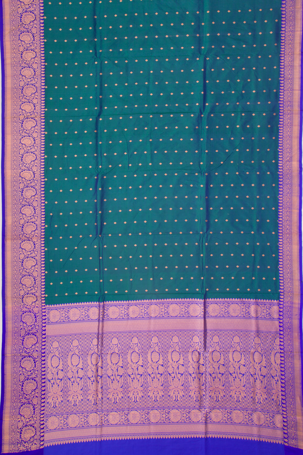Banarasi Katan Silk Butta Dual Tone Blue and Green Saree