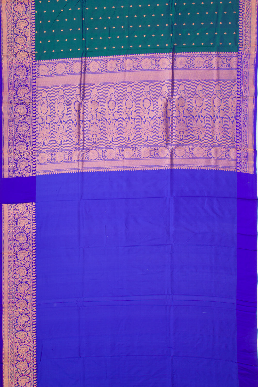 Banarasi Katan Silk Butta Dual Tone Blue and Green Saree