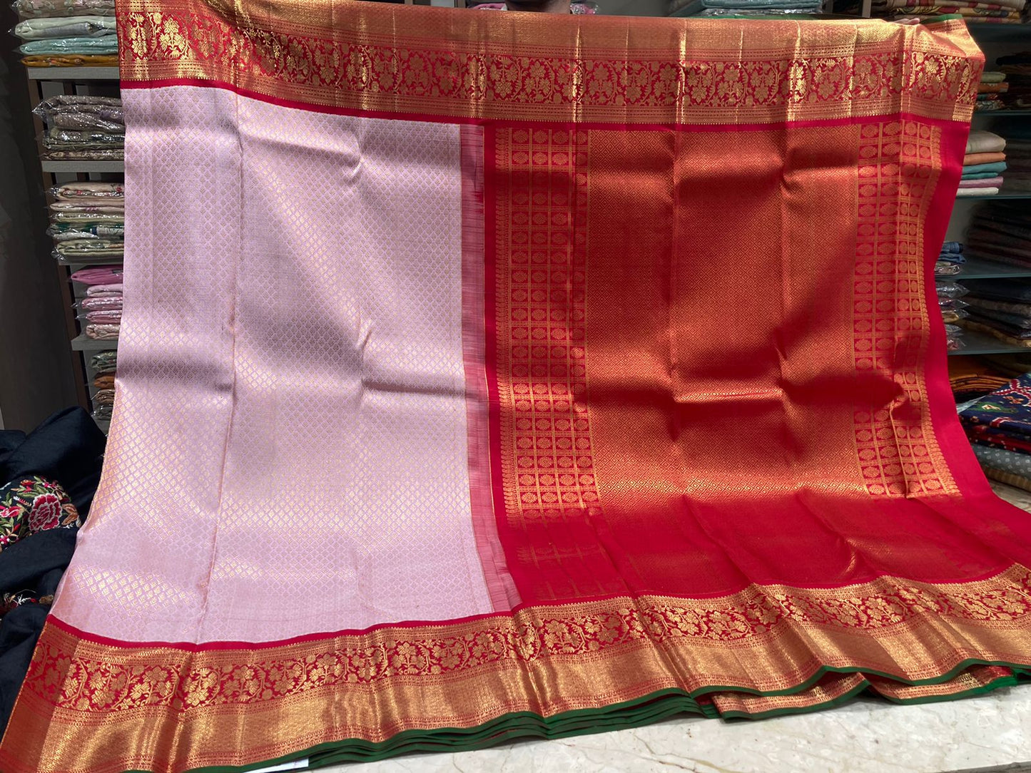 Kanchipuram Silk Brocade Pink Saree