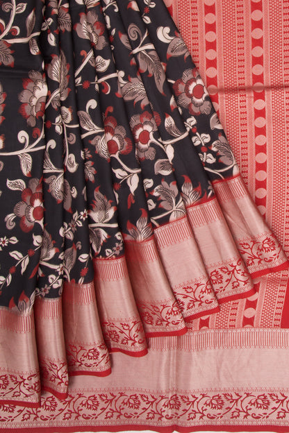 Soft Silk Floral Printed Black Saree