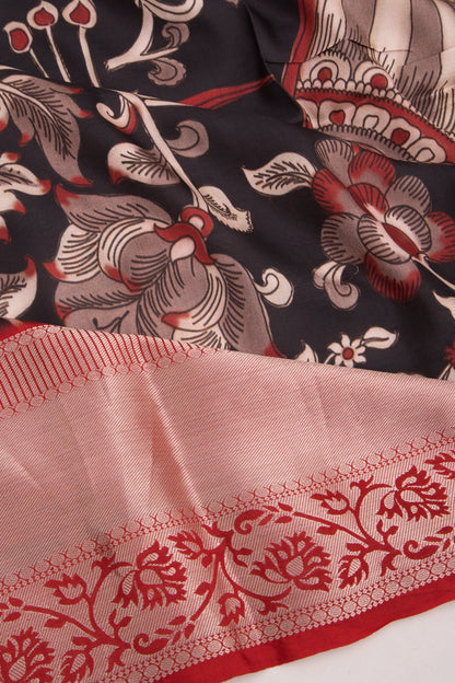 Soft Silk Floral Printed Black Saree