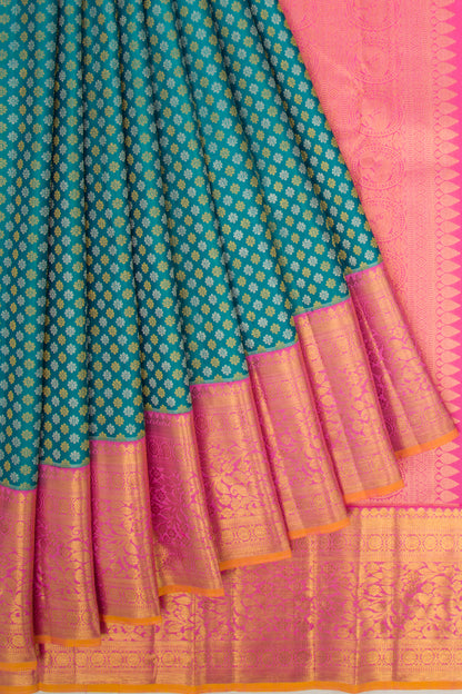Kanchipuram Silk Brocade Turquoise Blue Saree