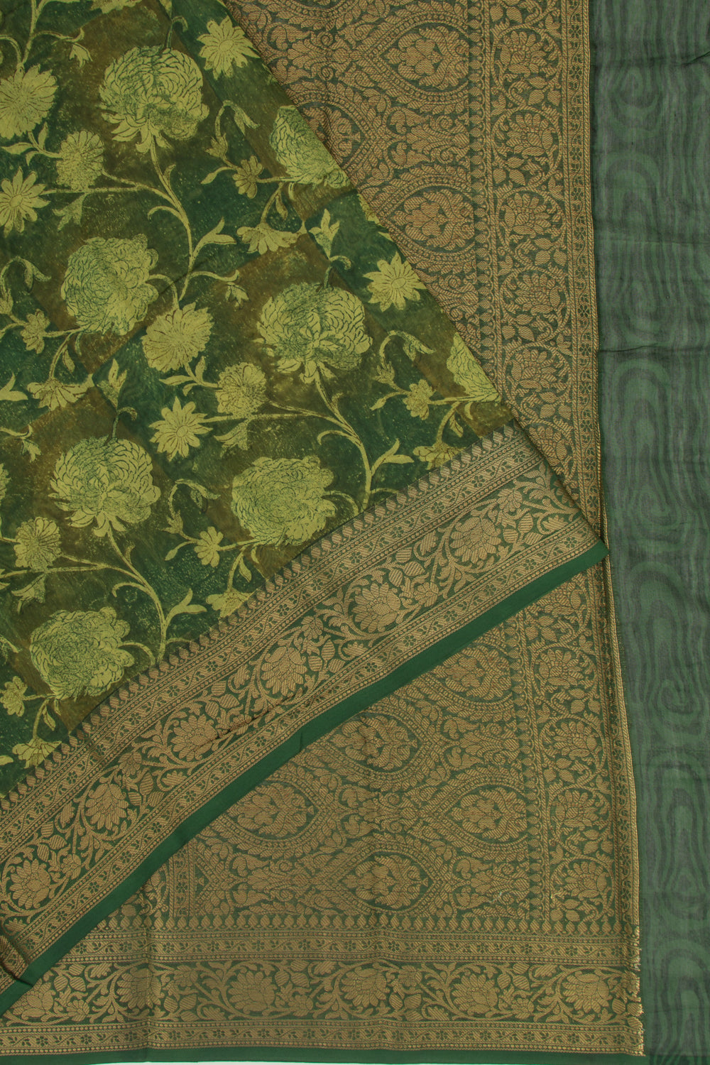 Chanderi Cotton Floral Printed Green Saree