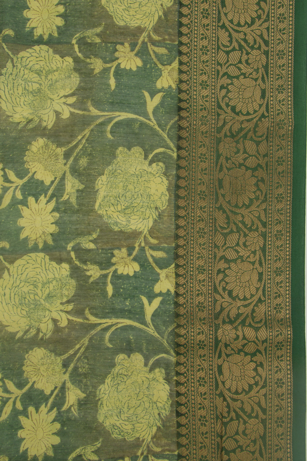 Chanderi Cotton Floral Printed Green Saree