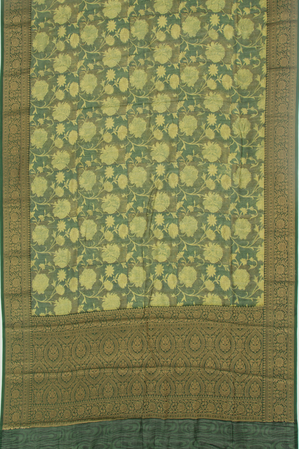 Chanderi Cotton Floral Printed Green Saree