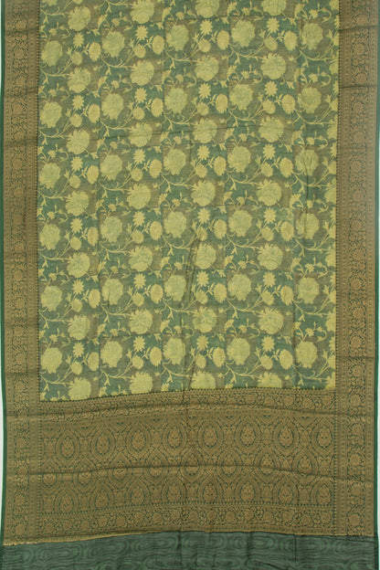 Chanderi Cotton Floral Printed Green Saree
