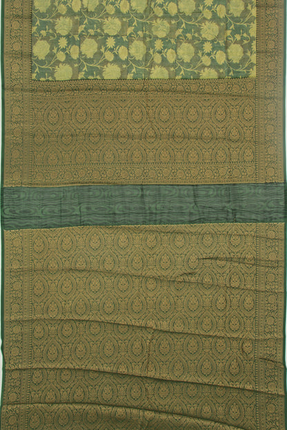 Chanderi Cotton Floral Printed Green Saree