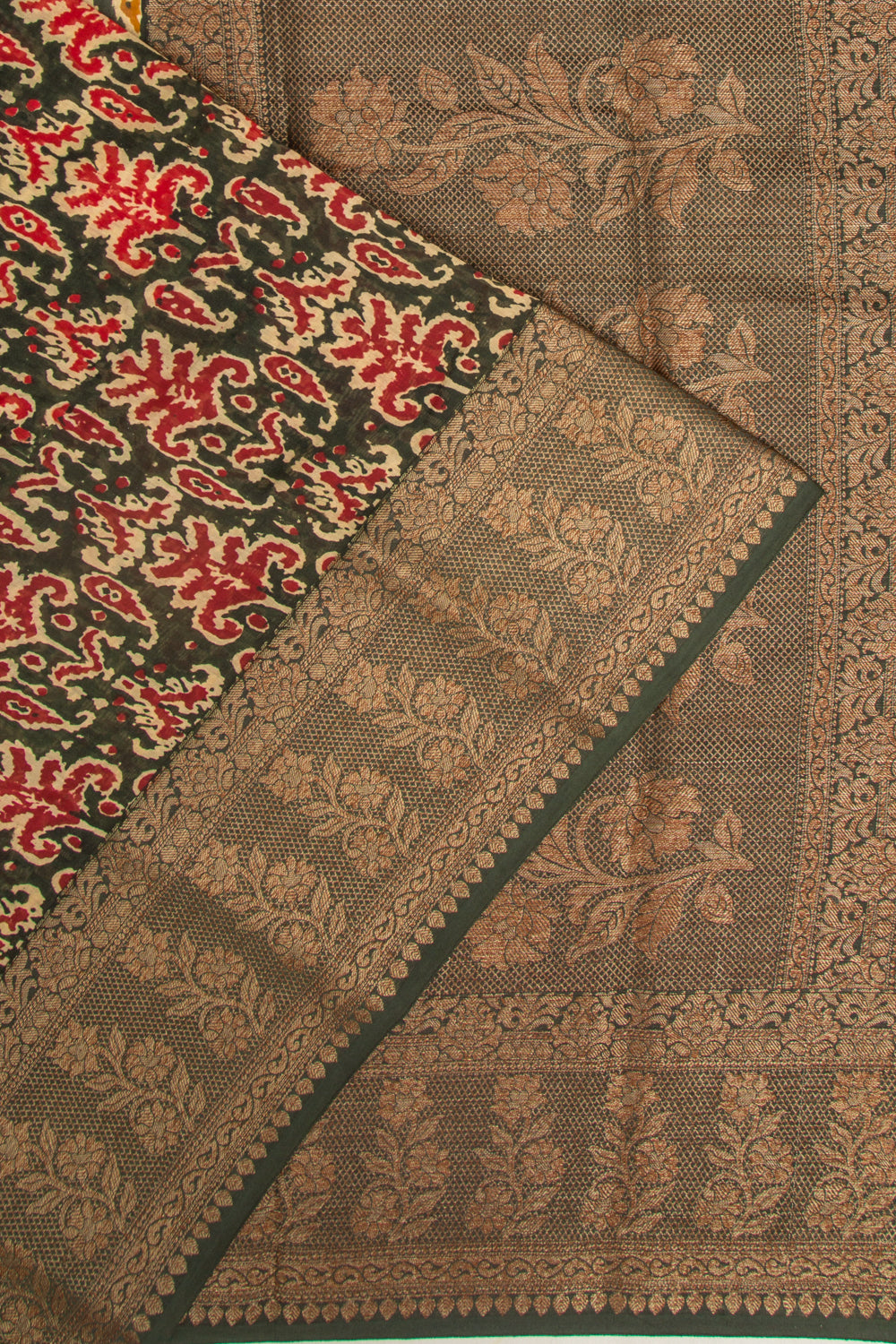 Chanderi Cotton Floral Printed Green Saree