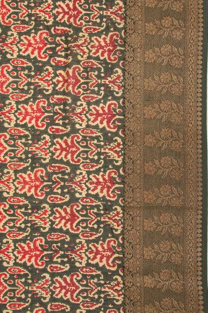 Chanderi Cotton Floral Printed Green Saree