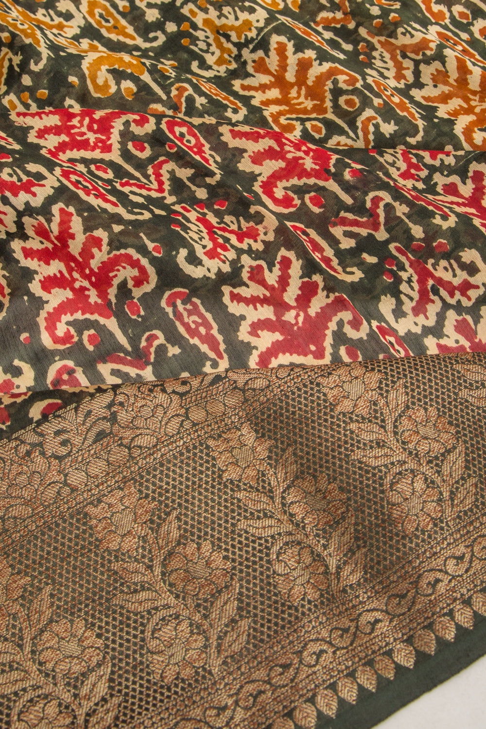 Chanderi Cotton Floral Printed Green Saree