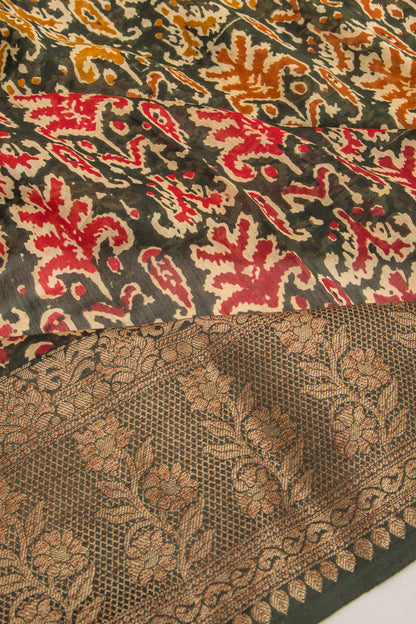 Chanderi Cotton Floral Printed Green Saree