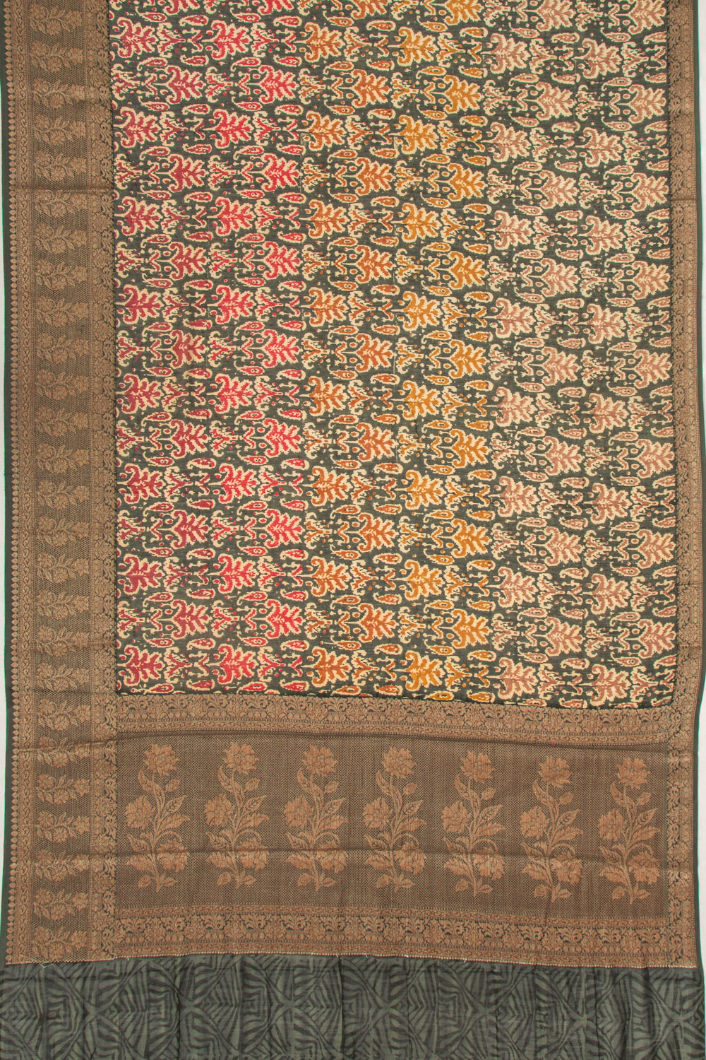 Chanderi Cotton Floral Printed Green Saree