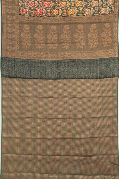 Chanderi Cotton Floral Printed Green Saree