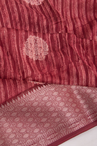Soft Tussar Floral Printed Burgundy Saree