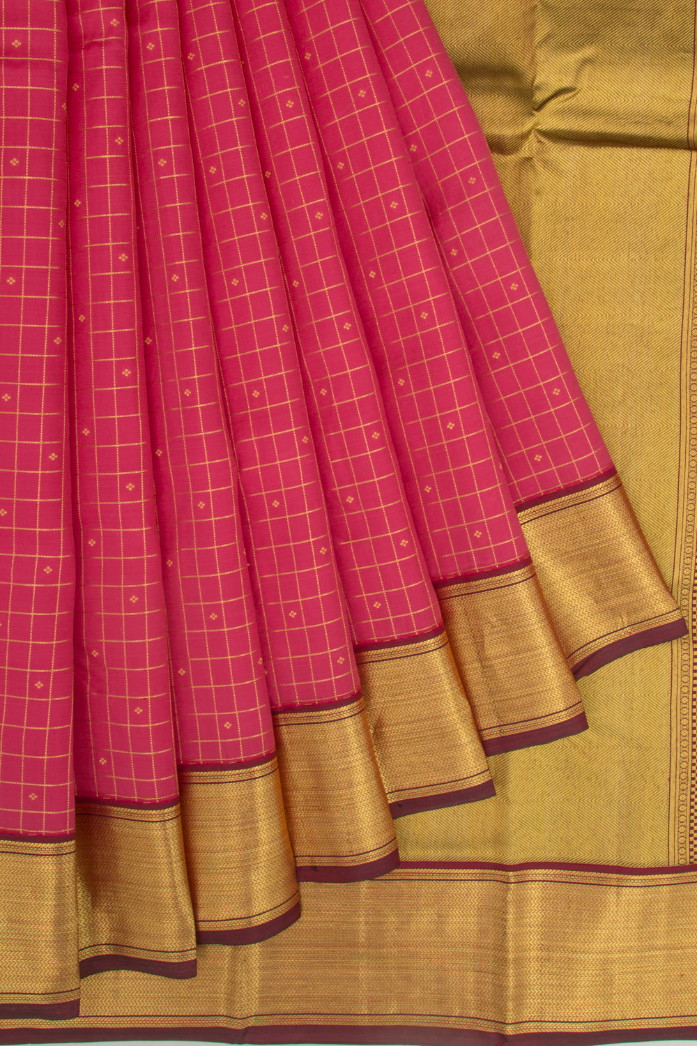Kanchipuram Silk Checks Pink Saree