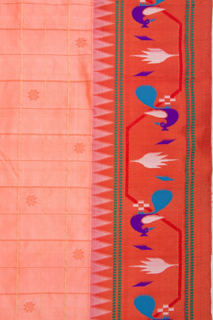 Paithani Silk Checks And Butta Peach Saree