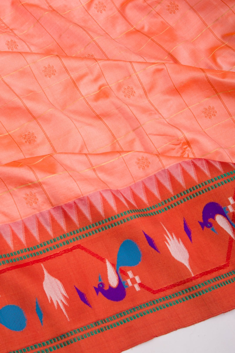 Paithani Silk Checks And Butta Peach Saree