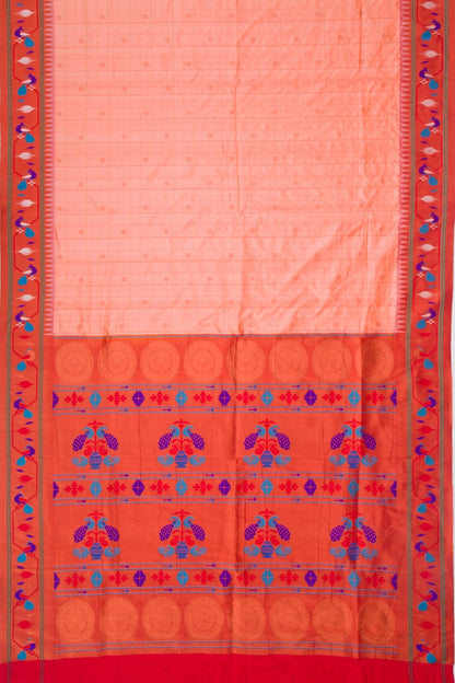 Paithani Silk Checks And Butta Peach Saree