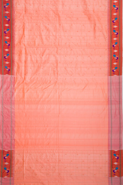 Paithani Silk Checks And Butta Peach Saree