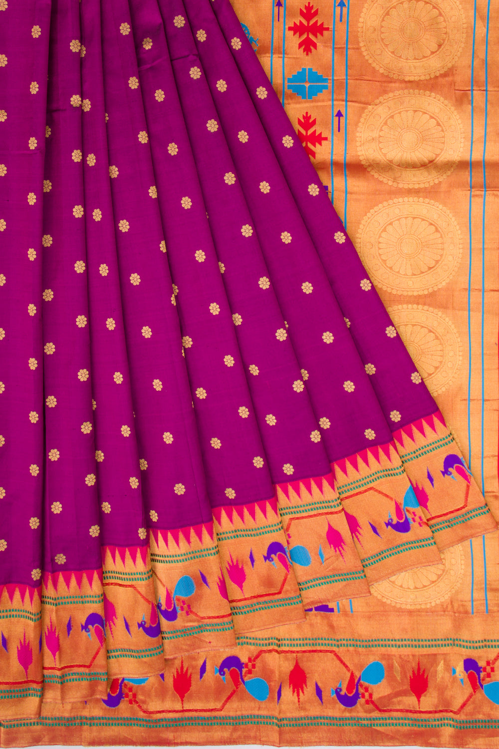 Banarasi Silk Butta Purple Saree With Paithani Inspired Border