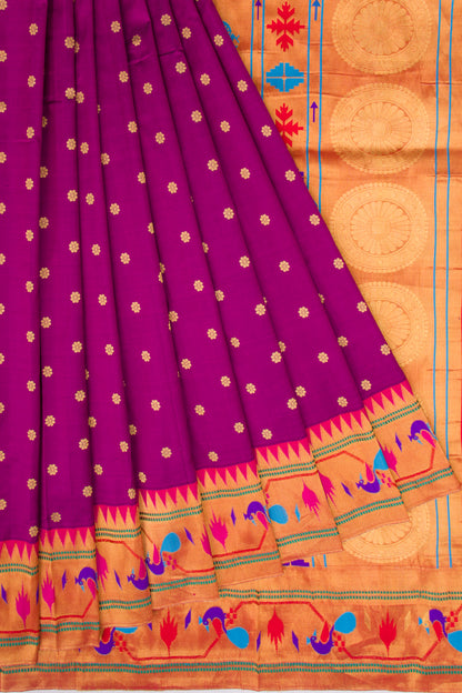 Banarasi Silk Butta Purple Saree With Paithani Inspired Border