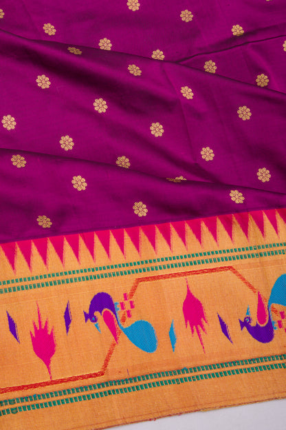Banarasi Silk Butta Purple Saree With Paithani Inspired Border