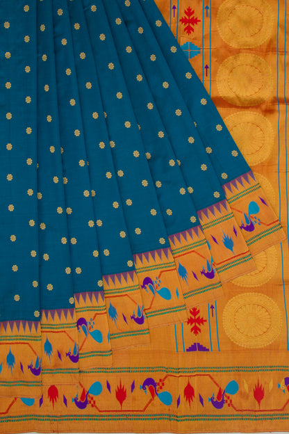 Soft Silk Paithani Inspired Blue Saree