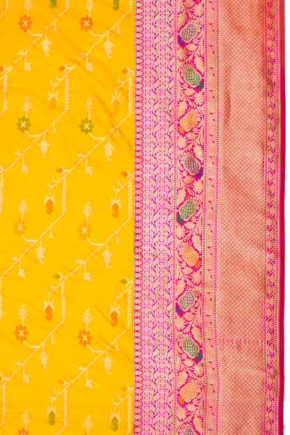 Banarasi Silk Jaal Yellow Saree