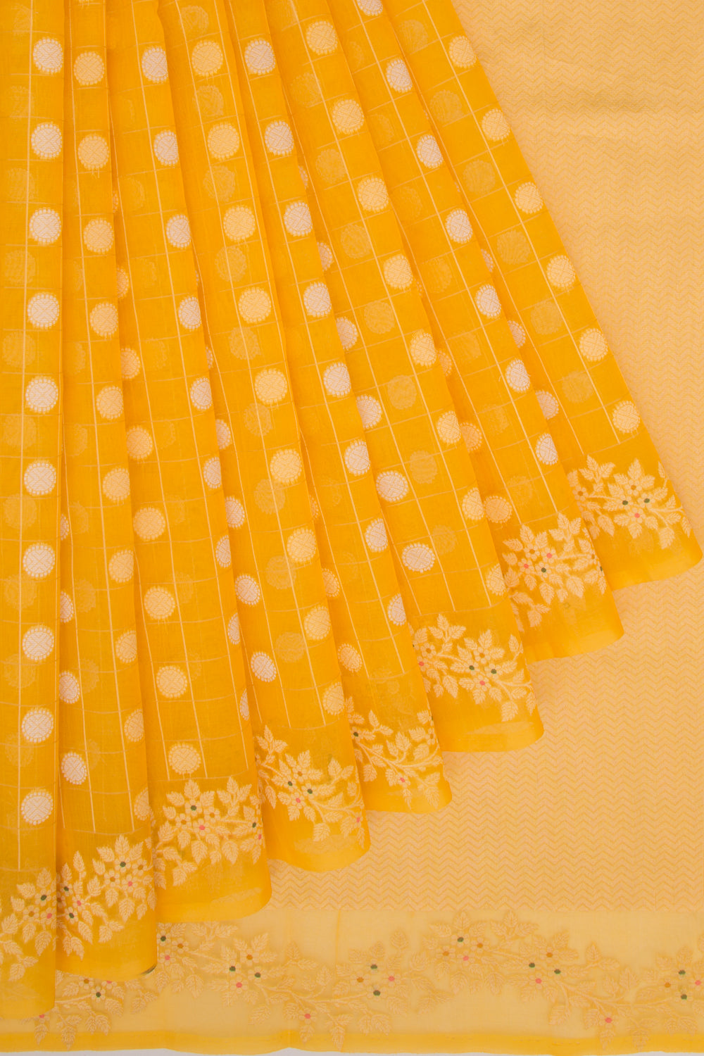 Banarasi Kora Organza Vertical Lines And Butta Yellow Saree