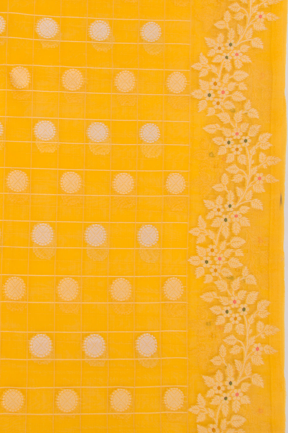 Banarasi Kora Organza Vertical Lines And Butta Yellow Saree