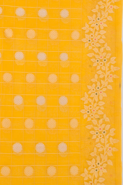 Banarasi Kora Organza Vertical Lines And Butta Yellow Saree