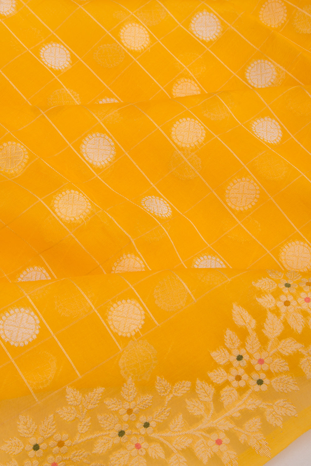 Banarasi Kora Organza Vertical Lines And Butta Yellow Saree