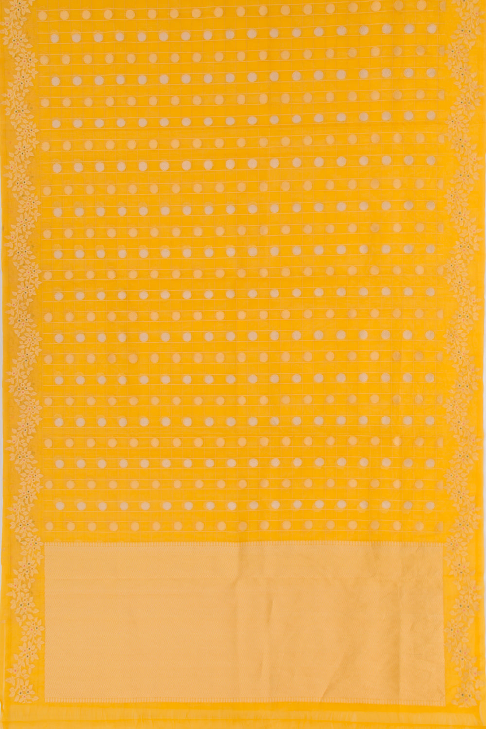 Banarasi Kora Organza Vertical Lines And Butta Yellow Saree