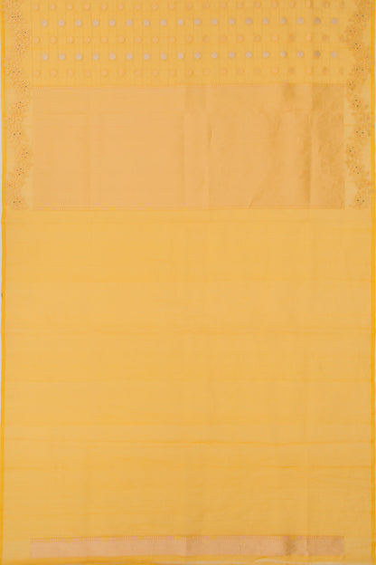 Banarasi Kora Organza Vertical Lines And Butta Yellow Saree